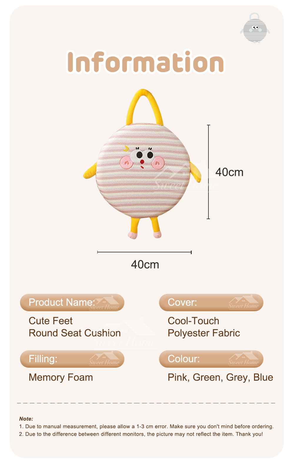 Cute Feet Round Seat Cushion-10